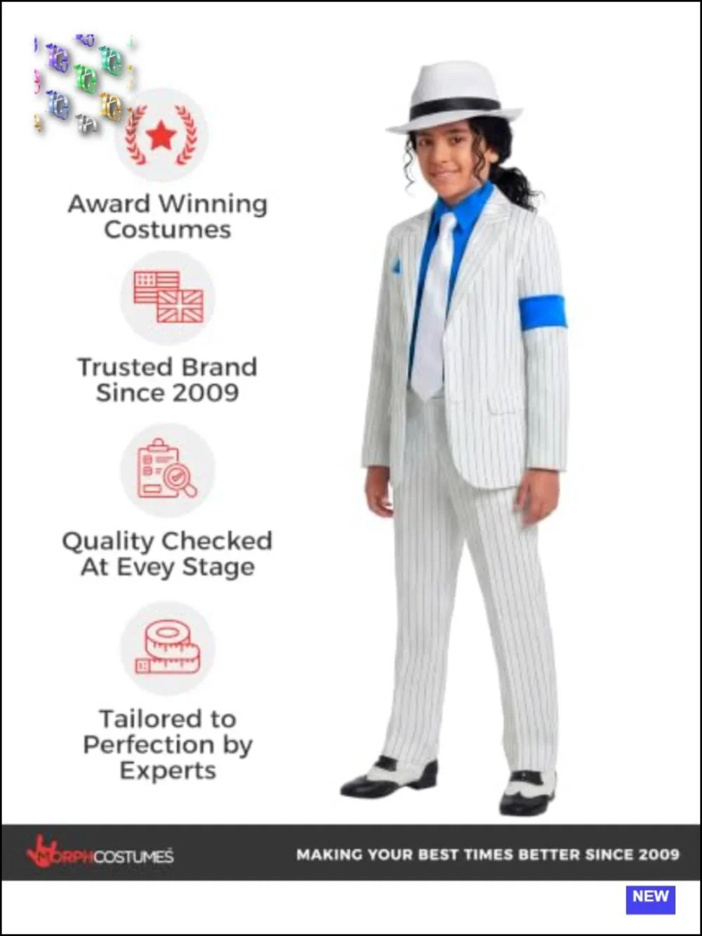 Pop Star Costume Kids Boys Halloween White Pinstripe Outfit with Hat
